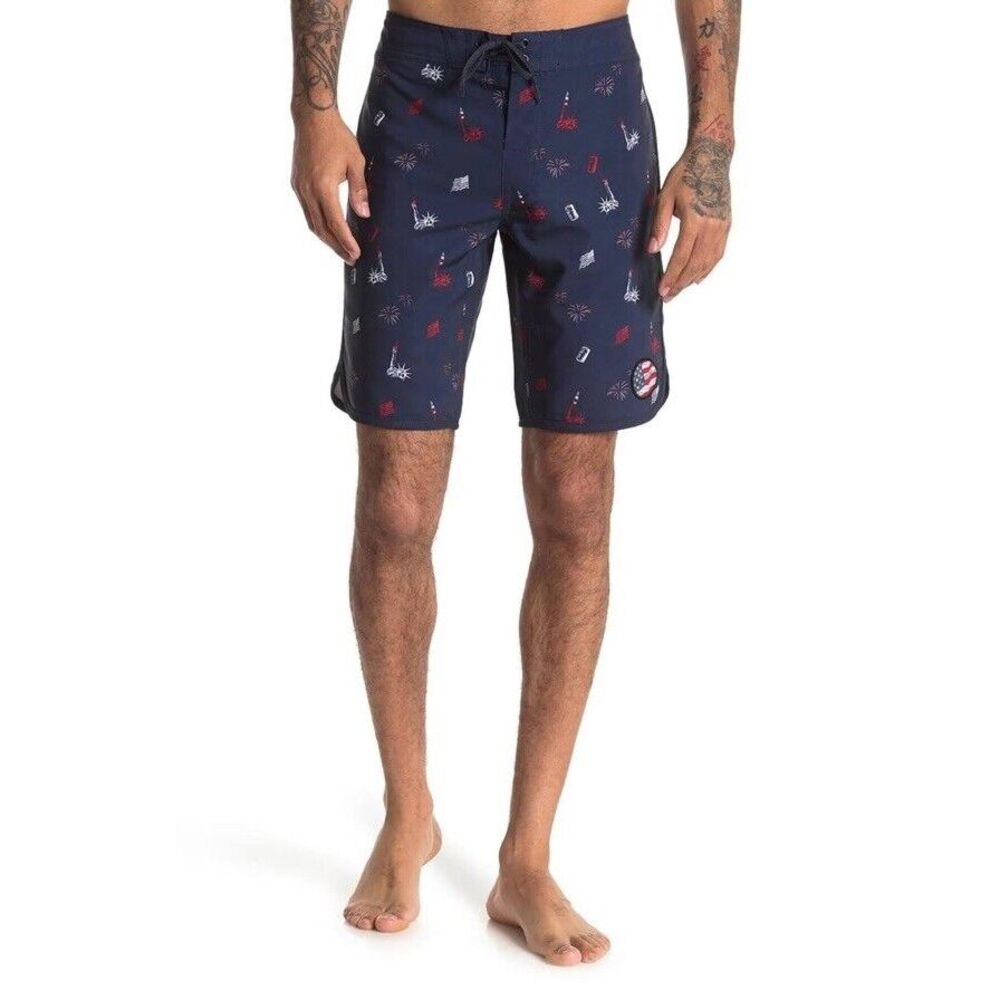 Travis Mathew Victorious Patriotic Board Shorts Swim Trunks Sz‎ 34 10" Unlined
